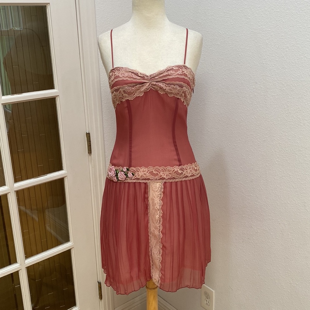 Vintage 90s Y2k 🌷🌸 Betsey Johnson Rose Pink Silk Slip Dress, size 4